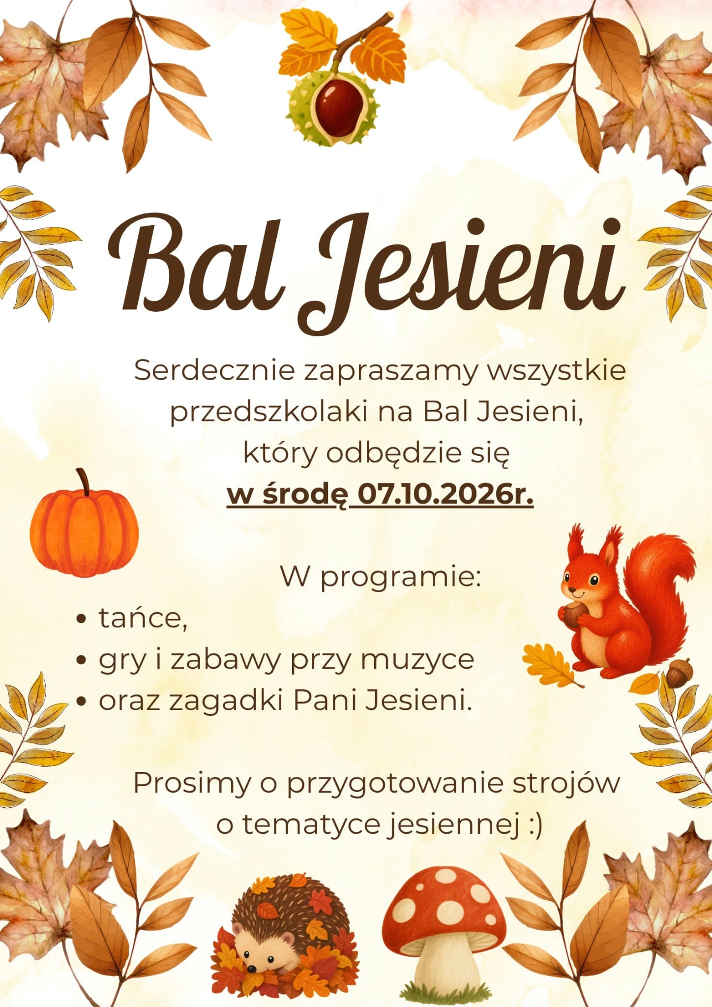 ogłoszenie o balu jesieni, który odbędzie się 7 października 2026 r.