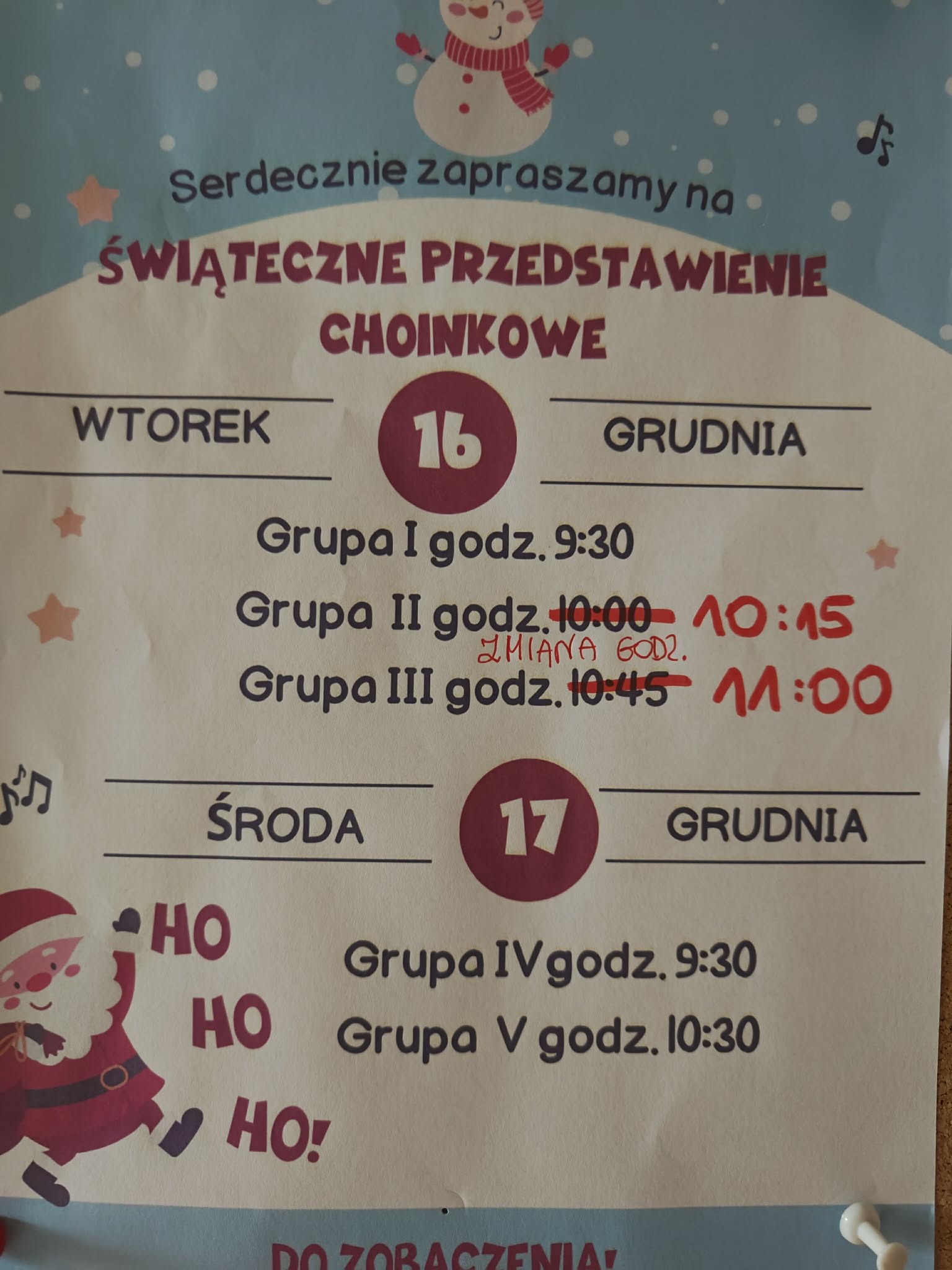 ogłoszenie o dacie i godzinie przedstawień choinkowych