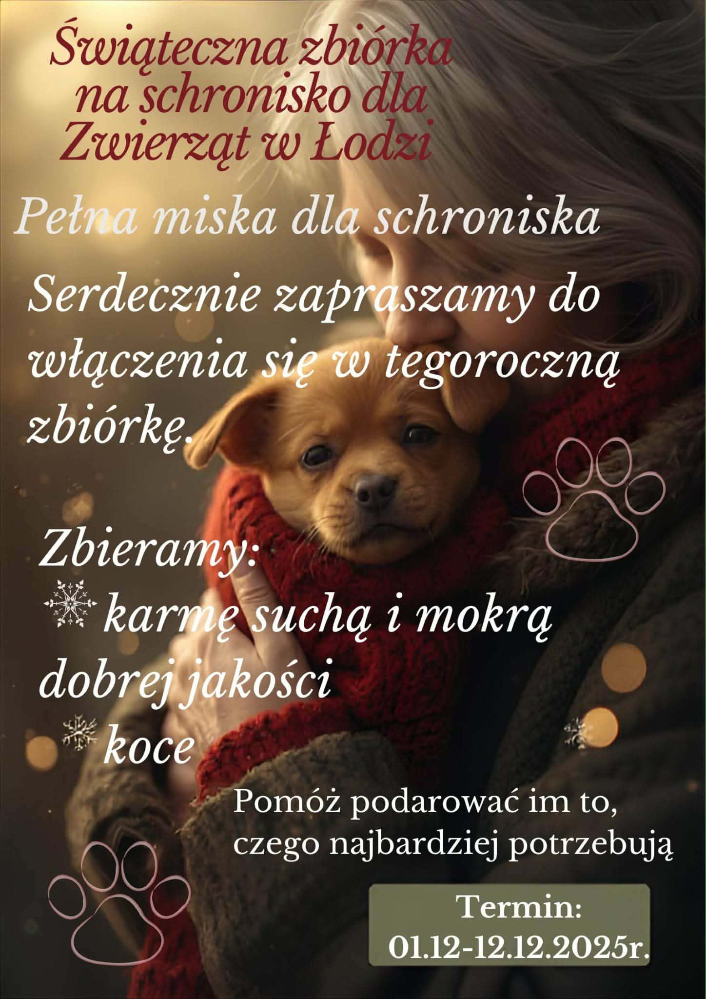 ogłoszenie o zbiórce darów na schronisko