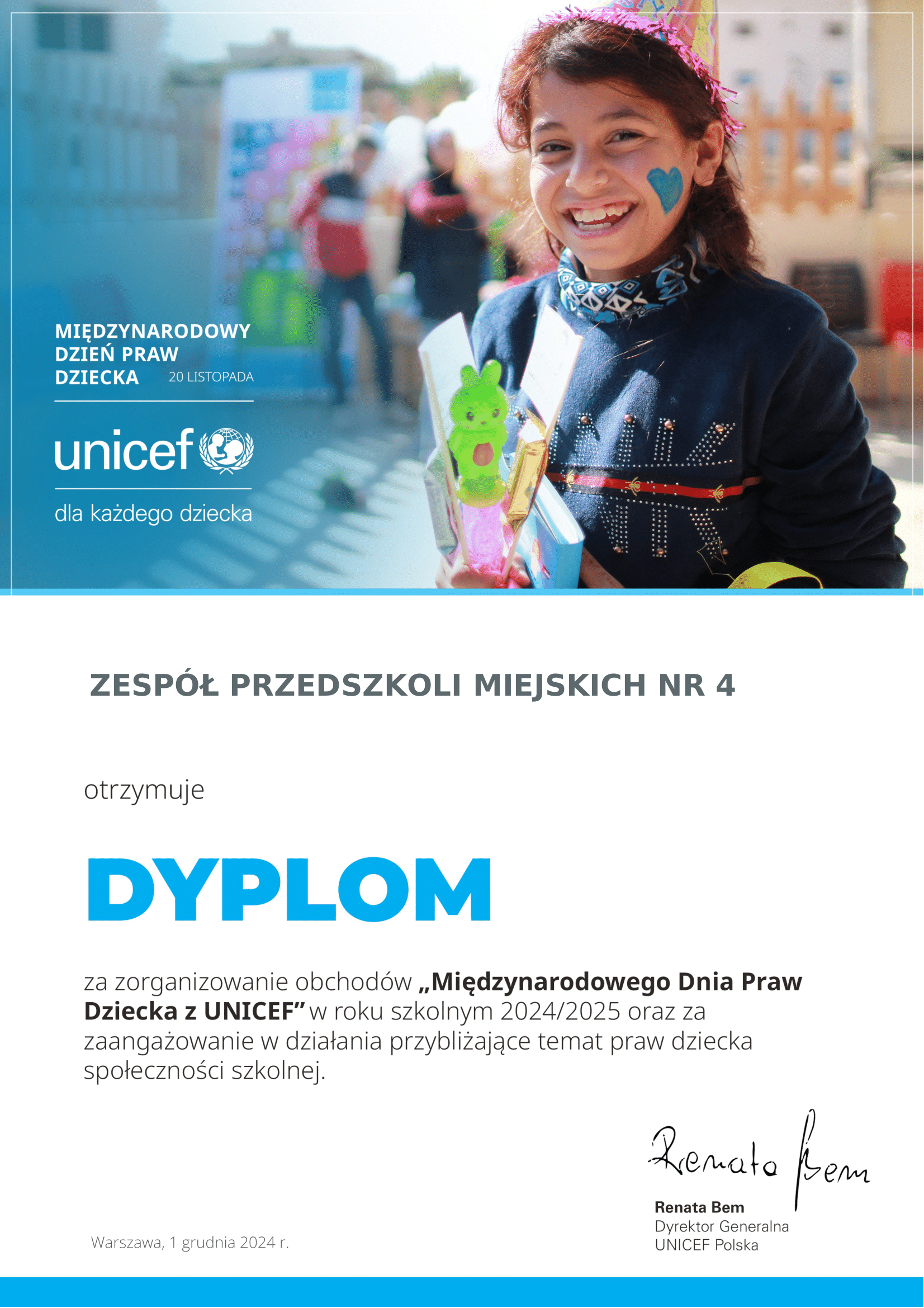 Dyplom Unicef